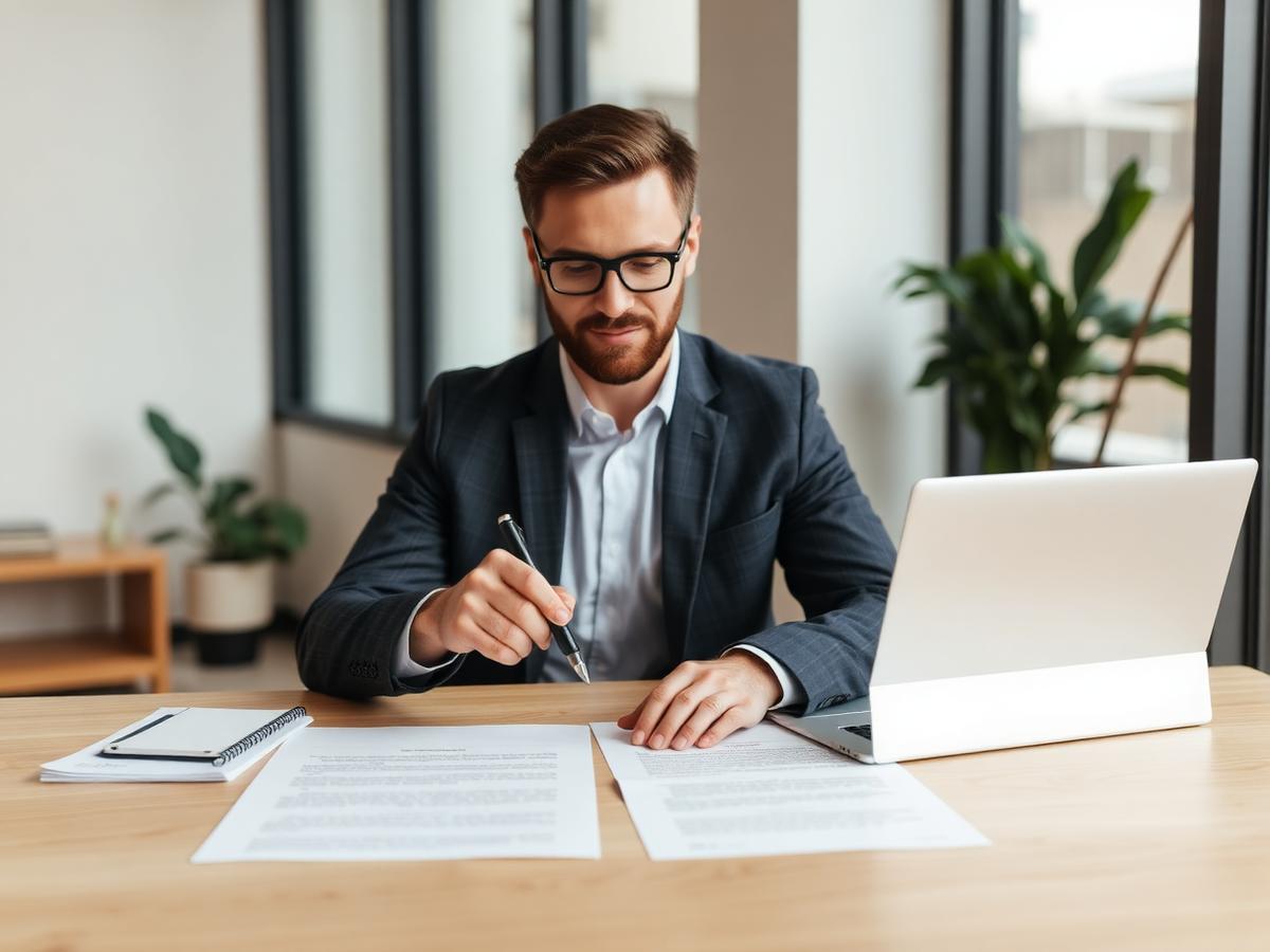 Empresário assinando documentos para abertura de empresa com apoio consultivo
