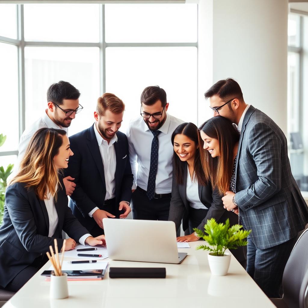 Equipe de contadores colaborando em torno de um laptop